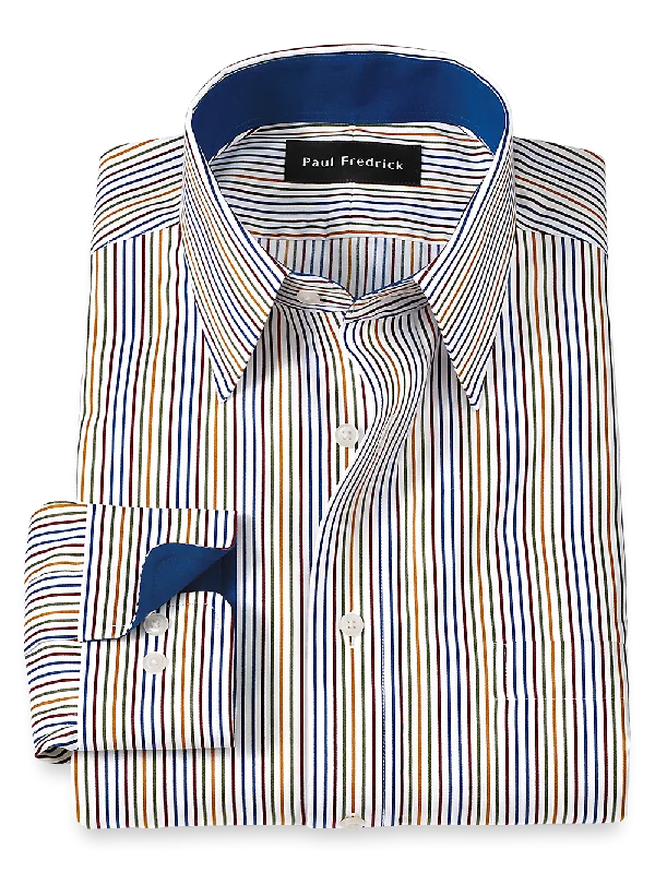 Non-Iron Cotton Stripe Dress Shirt With Contrast Trim - Multi