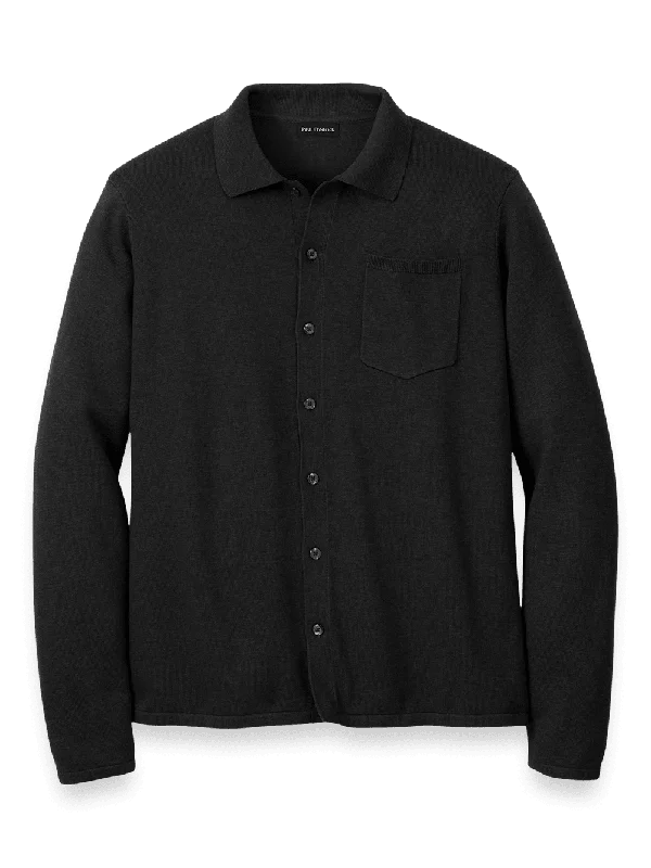 Supima Cotton Button Front Polo - Black