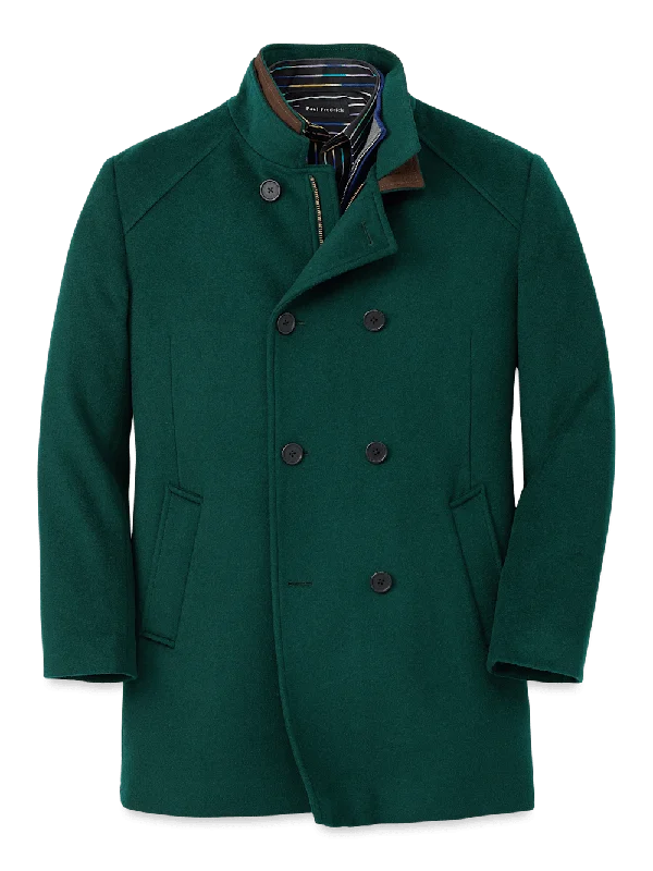Wool Double Breasted Carcoat - Dark Green