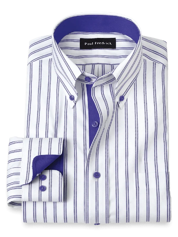 Comfort Stretch Non-Iron Stripe Dress Shirt With Contrast Trim - Purple
