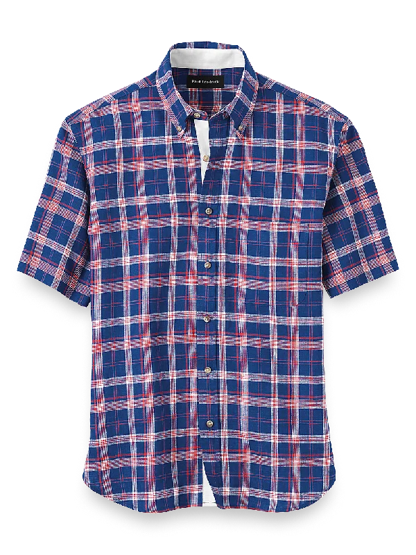 Linen Plaid Casual Shirt - Blue/red