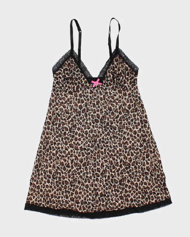 00s La Senza Leopard Print Lace Lingerie Slip Dress - M