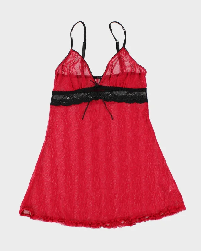 00s Y2k Jacob Red Lace Lingerie Slip Dress - L