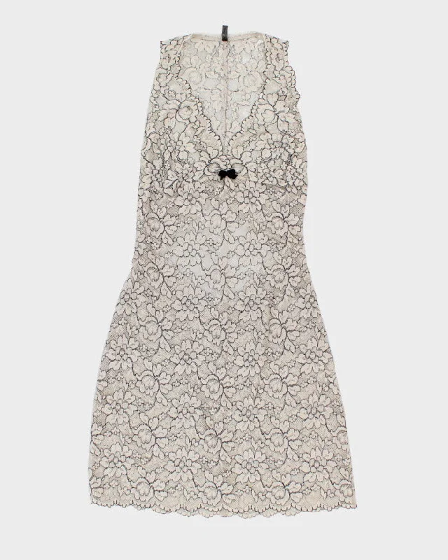 2000s White and Black Embroidered Lace Slip Dress - S