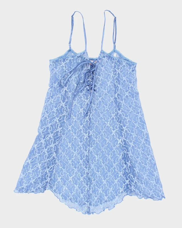 90s Blue Floral Mesh Lingerie Dress - M