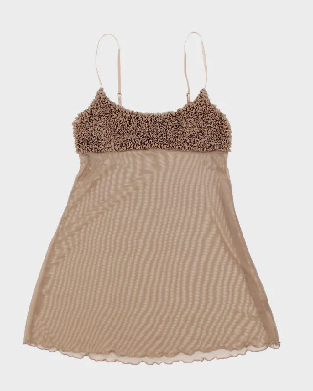 90s La Senza Brown Mesh Ruffle Top - S