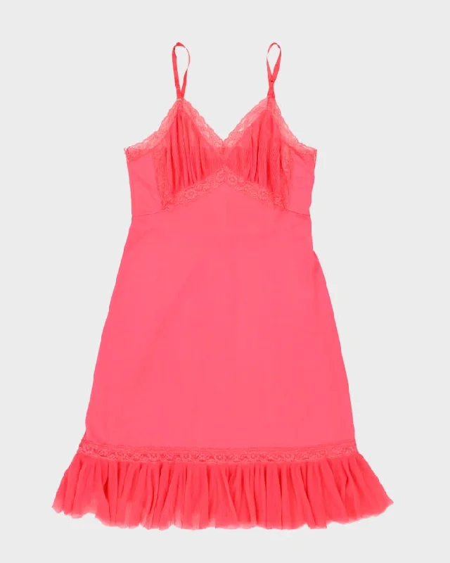 90s Pink Mesh Lace Lingerie Slip Dress - M