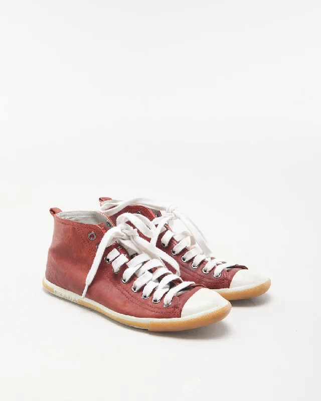 Distressed Prada High Cut Leather Sneakers - EU 36