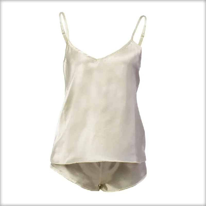 Off-White Satin Camisole Set with Shorts