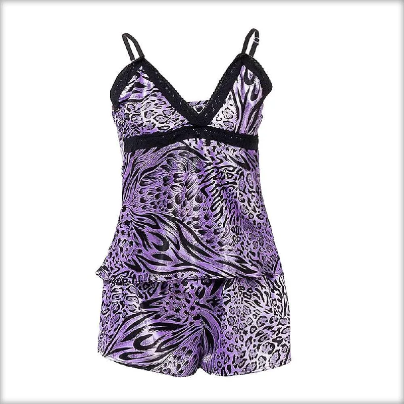 Purple Cheetah Print Satin Camisole Set