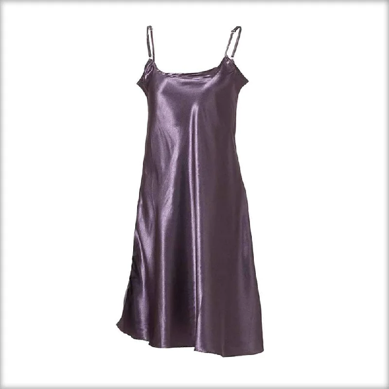 Purple Polyester & Satin Short Nighty