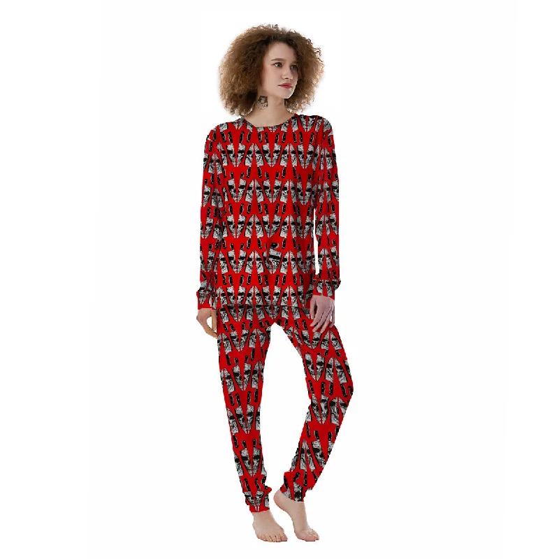 Skull Face Reflection Knife Print Pattern Women's Pajamas