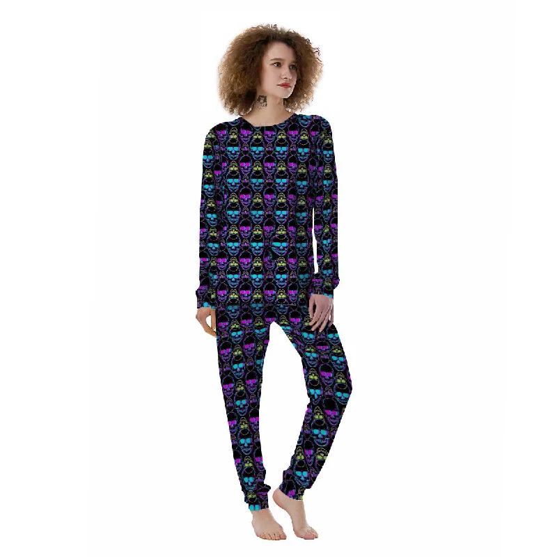 Skull Trippy Neon Print Pattern Women's Pajamas