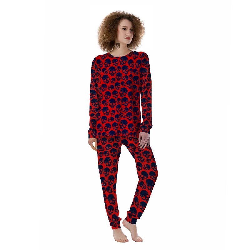 Skulls Red And Blue Hard Rock Print Pattern Women's Pajamas