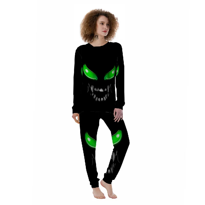 Smiley Face Monster Black Print Women's Pajamas