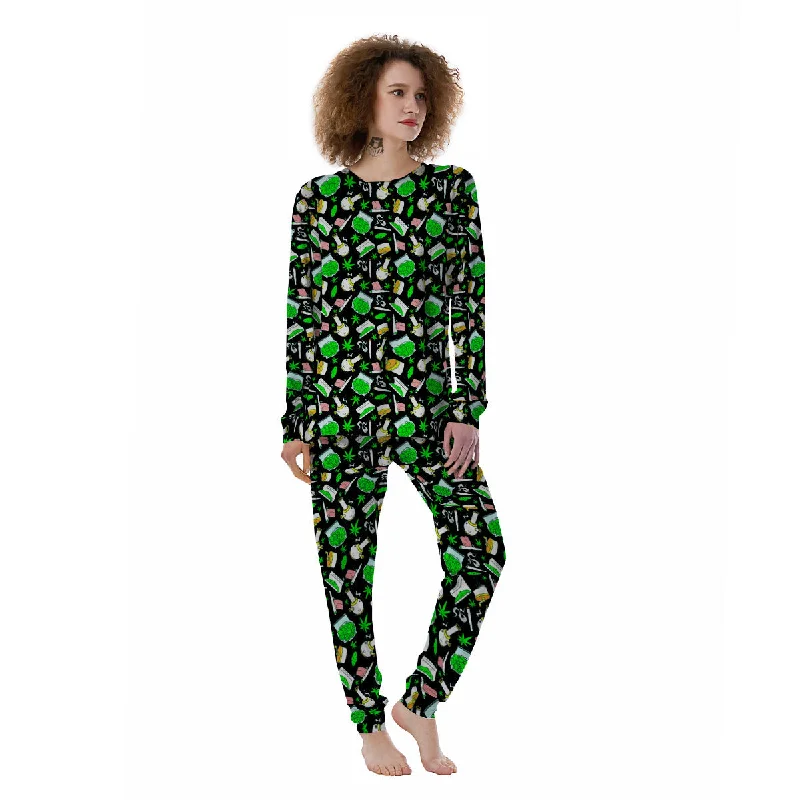 Smoke Weed Green Neon Print Pattern Women's Pajamas