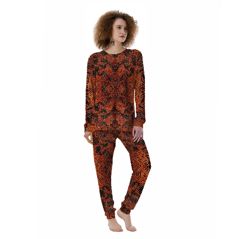 Snake Skin Black Orange Print Women's Pajamas