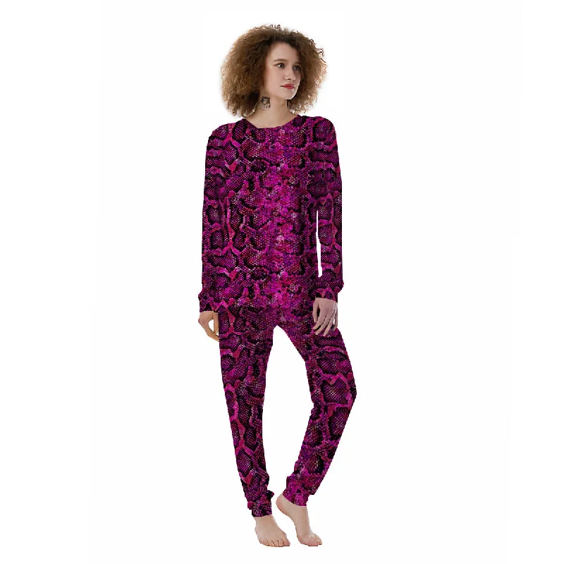 Snake Skin Black Pink Print Women's Pajamas