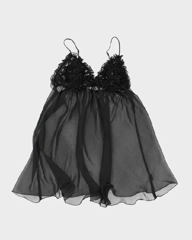 Y2k 00s Black Mesh Ruffle Lingerie Cami Top - S