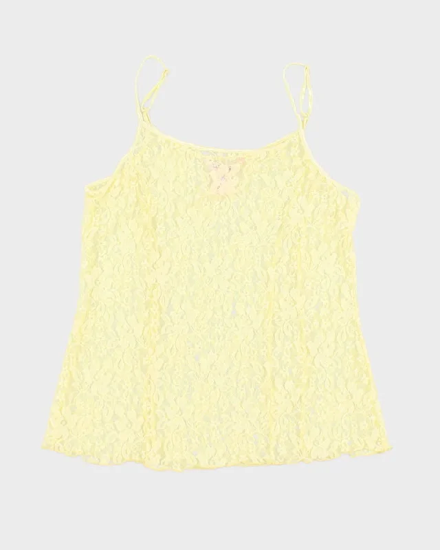 Y2K 00s La Vie En Rose Yellow Lace Cami - XL