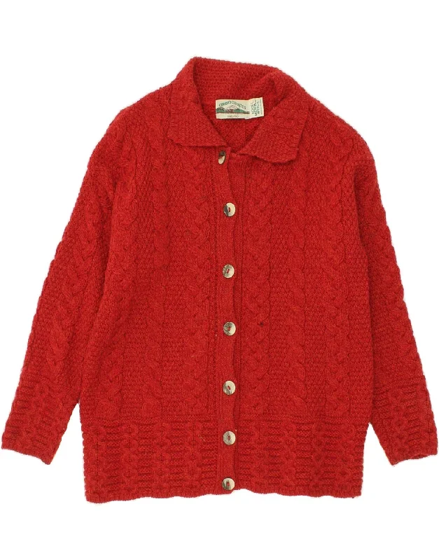 ARANCRAFTS Womens Cardigan Sweater UK 16 Large Red Merino Wool