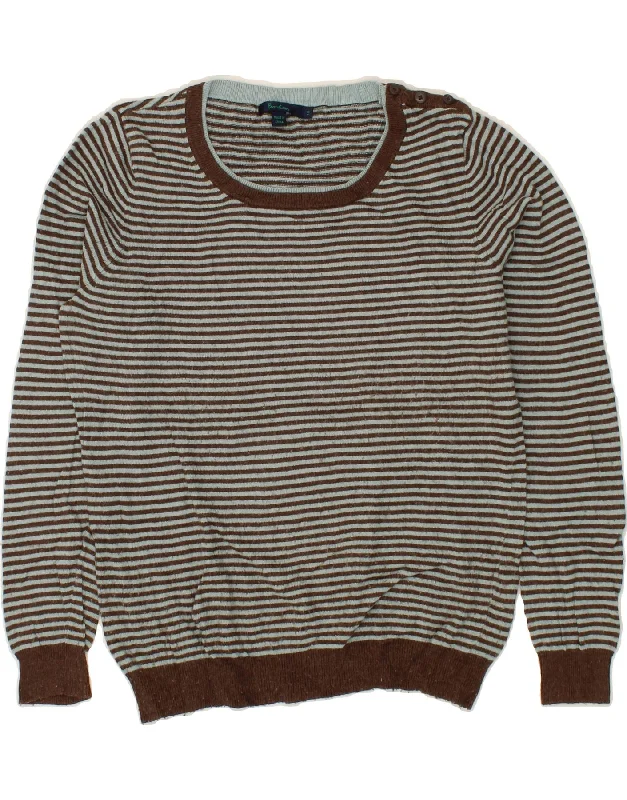 BODEN Womens Boat Neck Jumper Sweater UK 16 Large Brown Striped Cotton