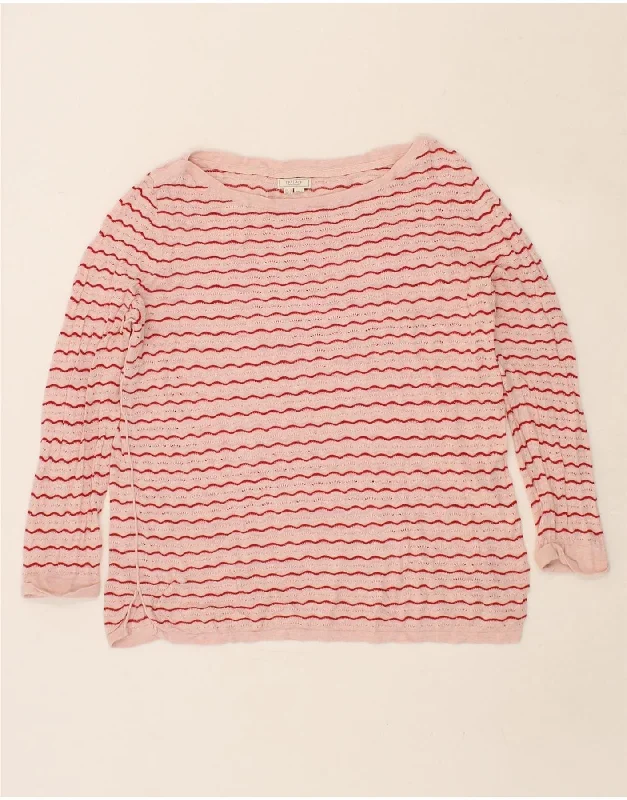 FAT FACE Womens Boat Neck Jumper Sweater UK 10 Small Pink Striped Cotton