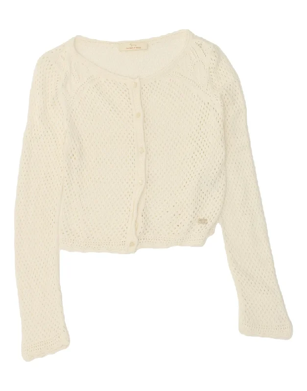 HARMONT & BLAINE Womens Crop Cardigan Sweater UK 6 XS White Cotton