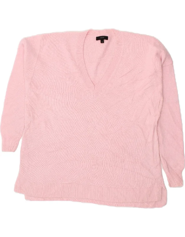 J. CREW Womens Oversized V-Neck Jumper Sweater UK 6 XS Pink Wool