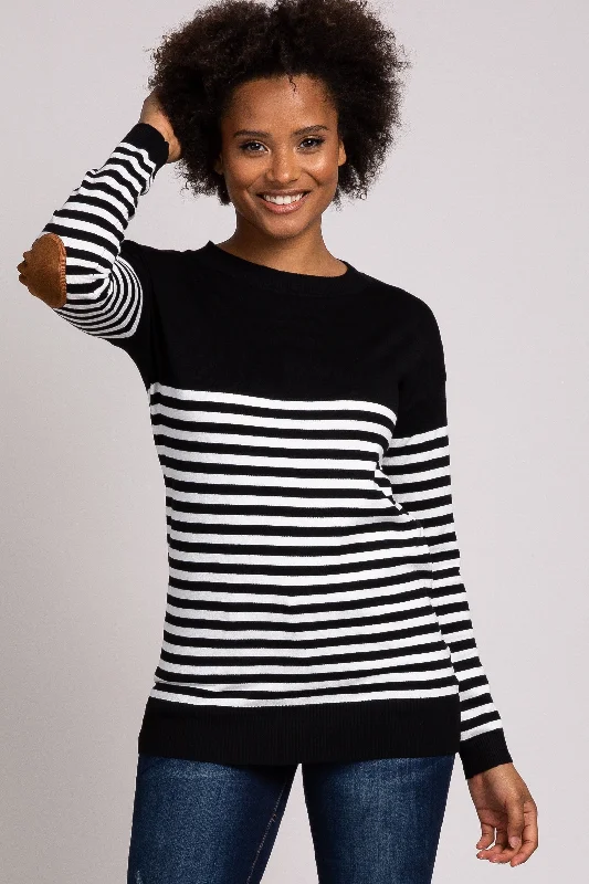 PinkBlush Black Striped Elbow Patch Knit Sweater