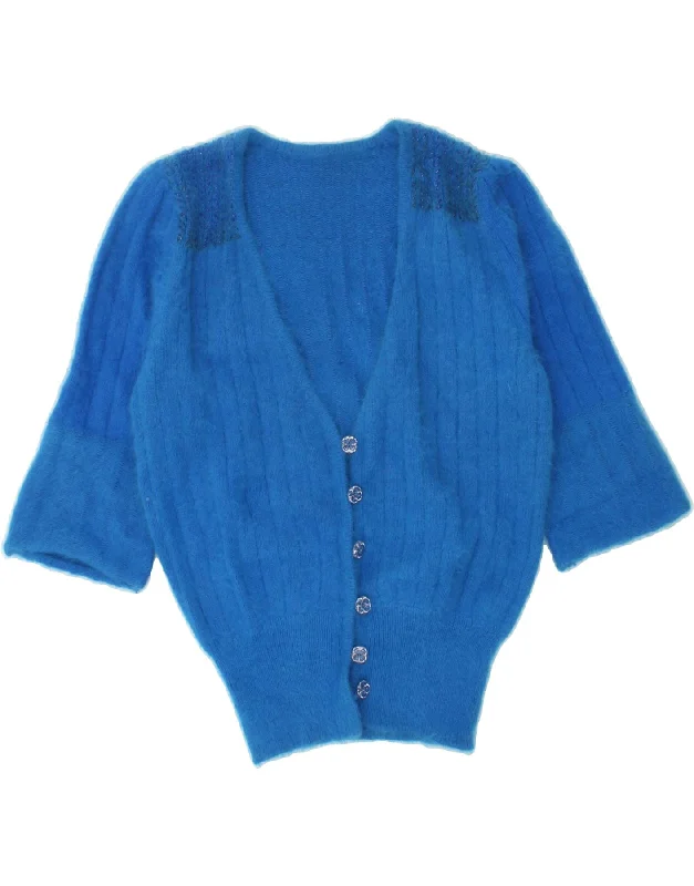 VINTAGE Womens 3/4 Sleeve Cardigan Sweater UK 14 Medium Blue