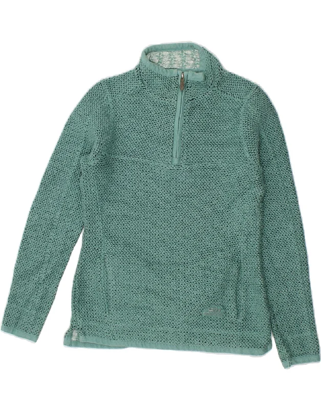 WEIRD FISH Womens Zip Neck Jumper Sweater UK 8 Small Green Cotton