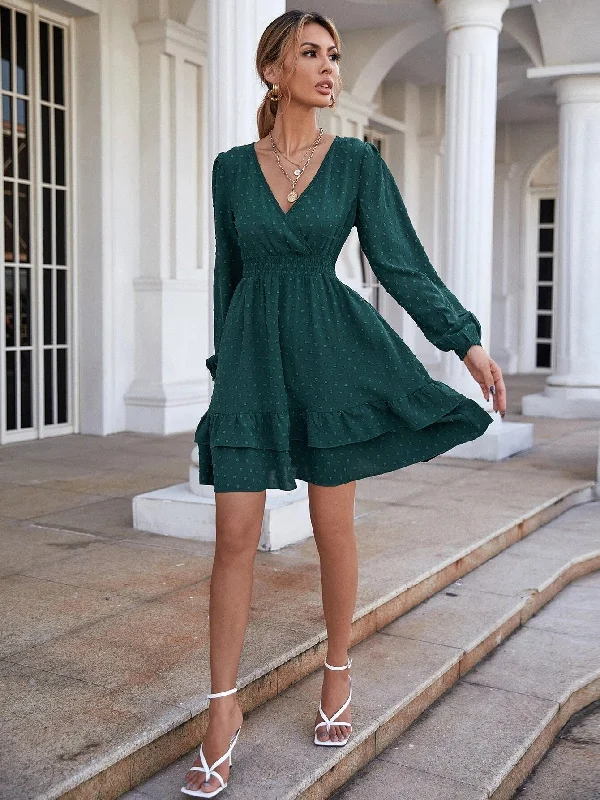 Samar Satin Embossed Cowl Neck Dress - Hunter Green