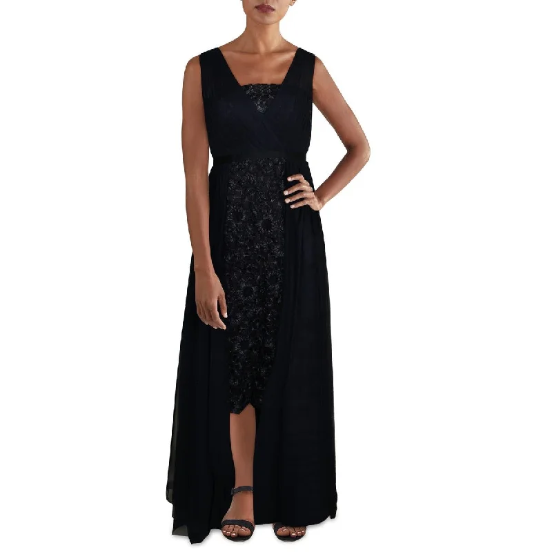 Womens Lace Front Embroidered Midi Dress