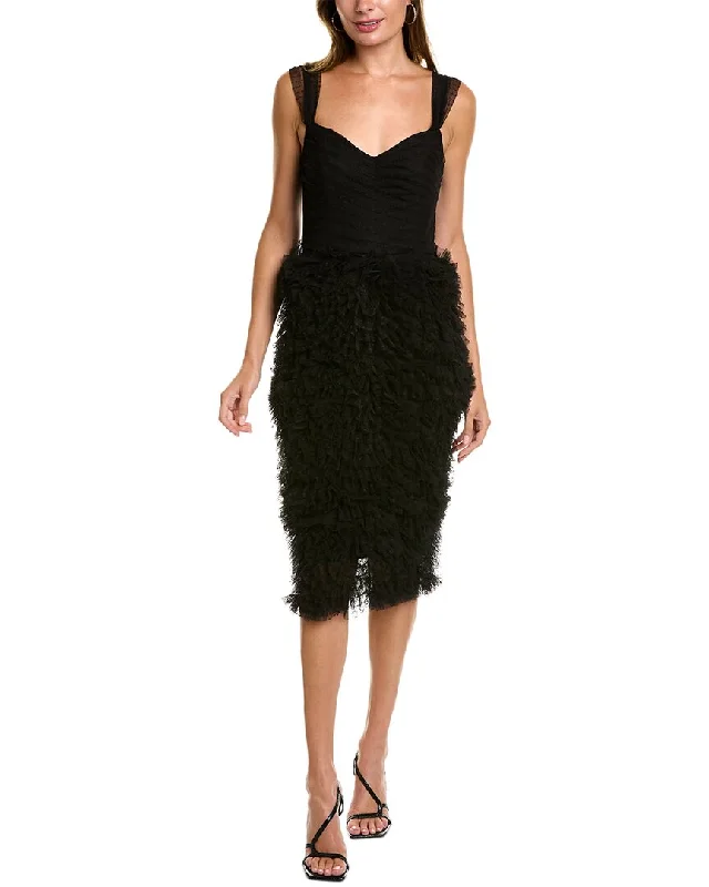 Marchesa Notte Lace Midi Dress