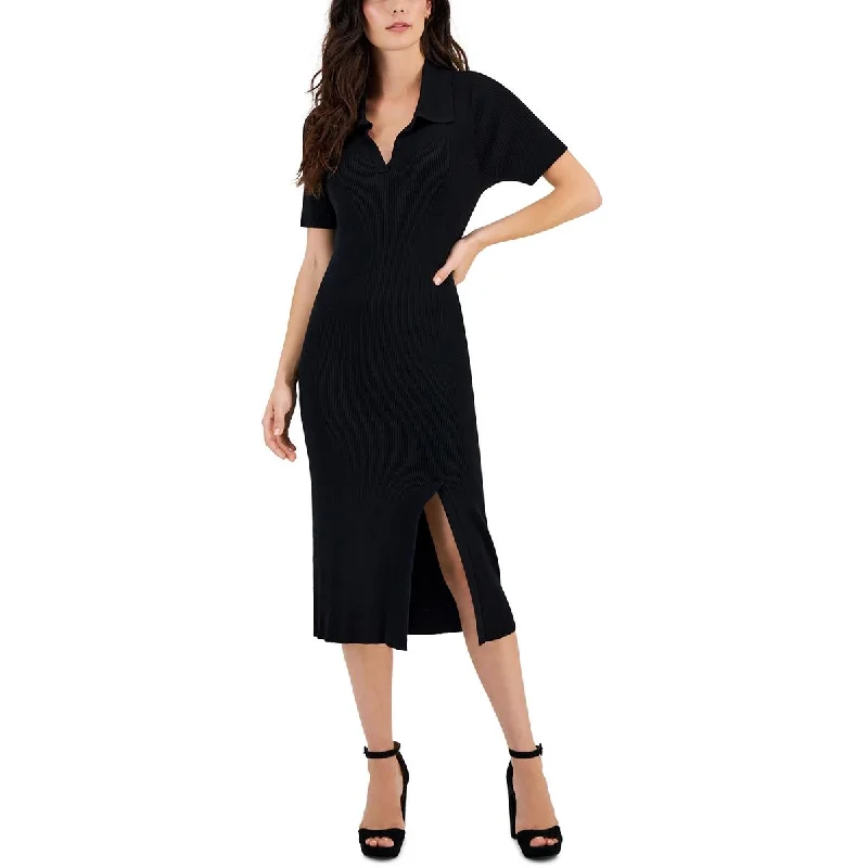 Womens Ribbed Knit Midi Sweaterdress