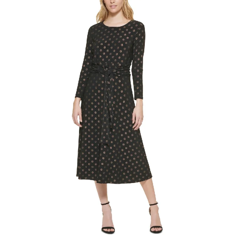 Womens Ruched A-Lined Midi Dress