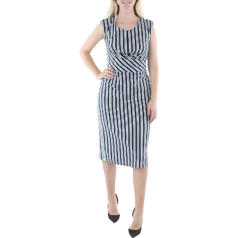 Womens Striped Calf Midi Dress