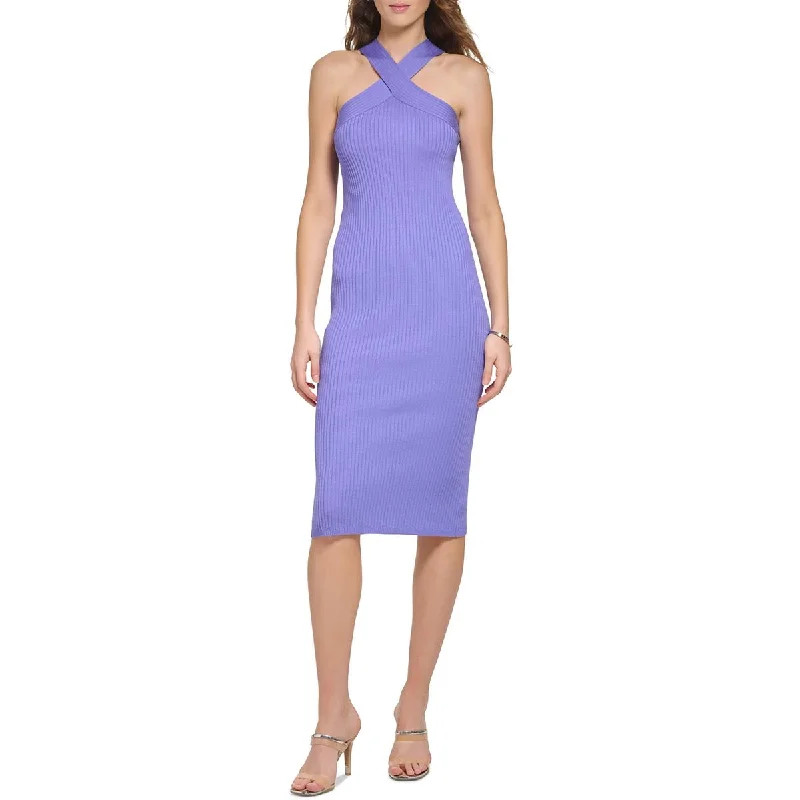 Womens Ribbed Midi Halter Dress