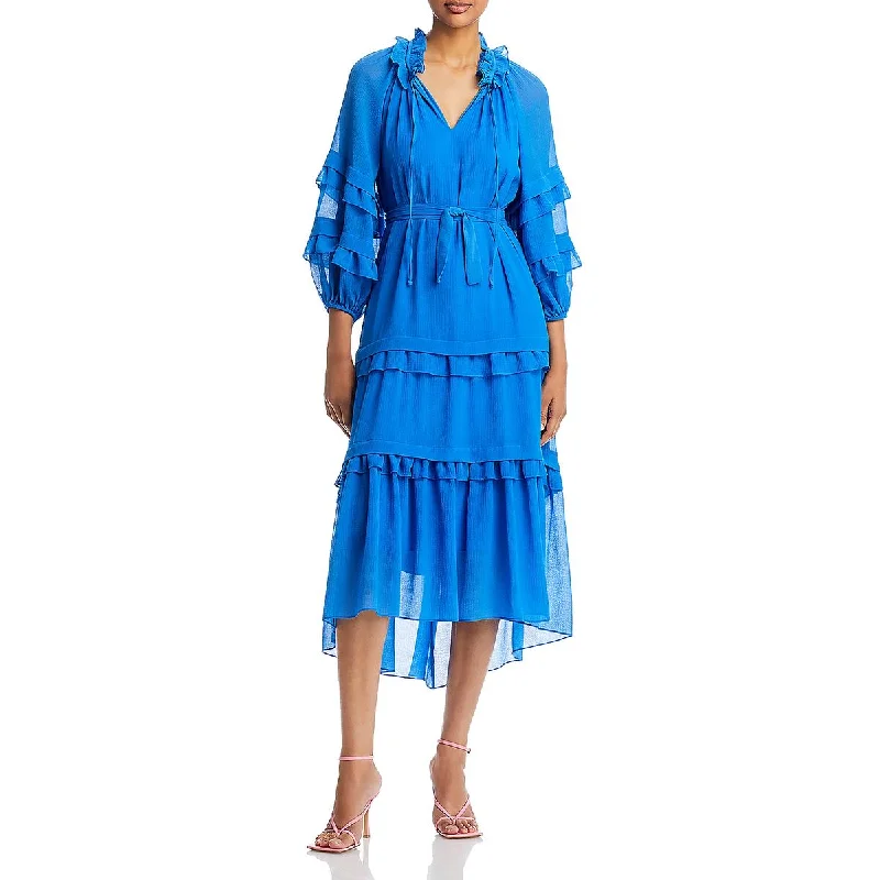 Womens Ruffled Midi Midi Dress