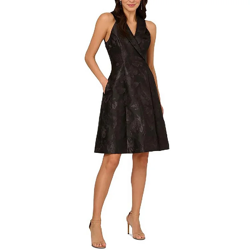 Womens Metallic Surplice Neck Midi Dress