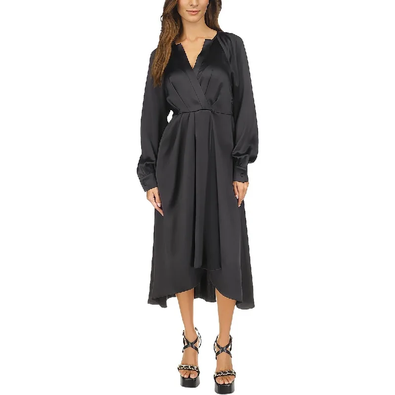 Womens Midi Surplice Wrap Dress