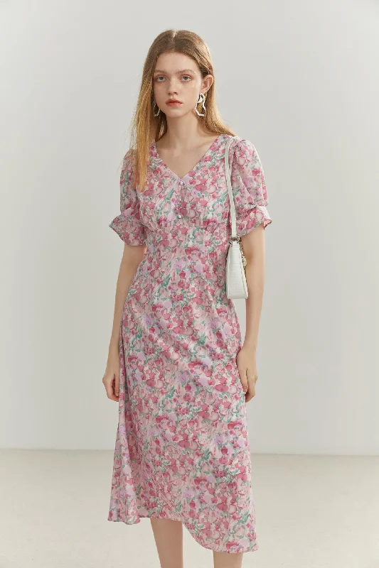 Fansilanen | Brede Pink Floral Midi Dress