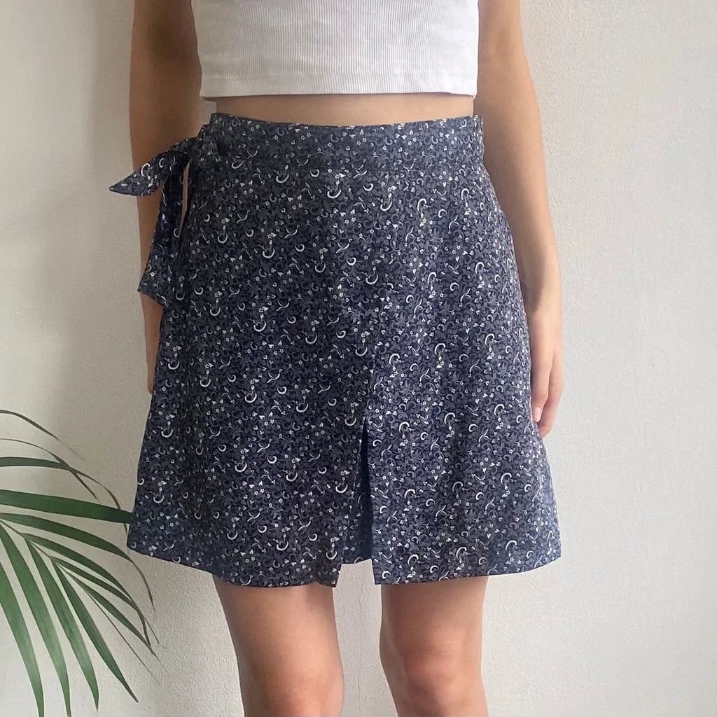 Max & Co Floral Wrap Skirt - 25W UK 6 Navy Polyester