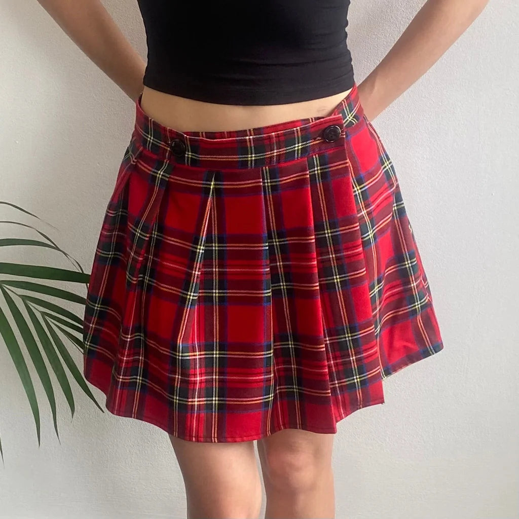 Unbranded Checked Wrap Skirt - 29W UK 10 Red Polyester