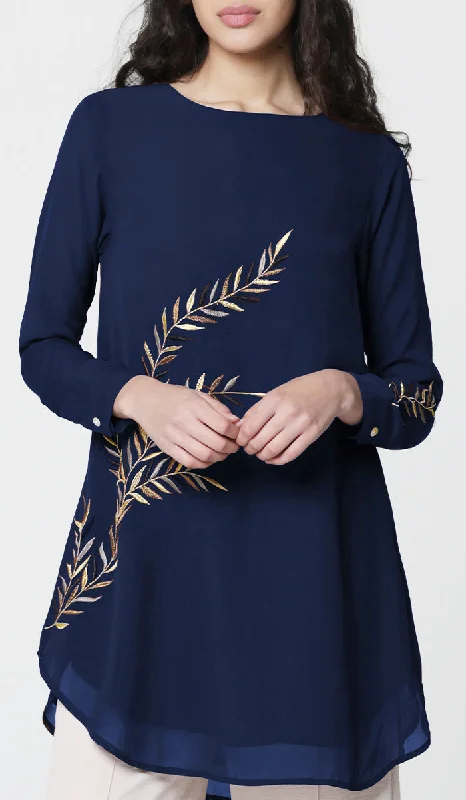 Baraka Gold Embroidered Formal Long Modest Tunic - Sapphire