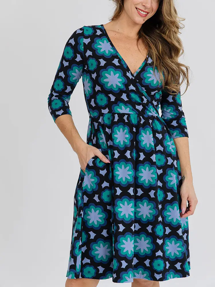 Callie Long Sleeve Wrap Dress - Mod Tea -XS