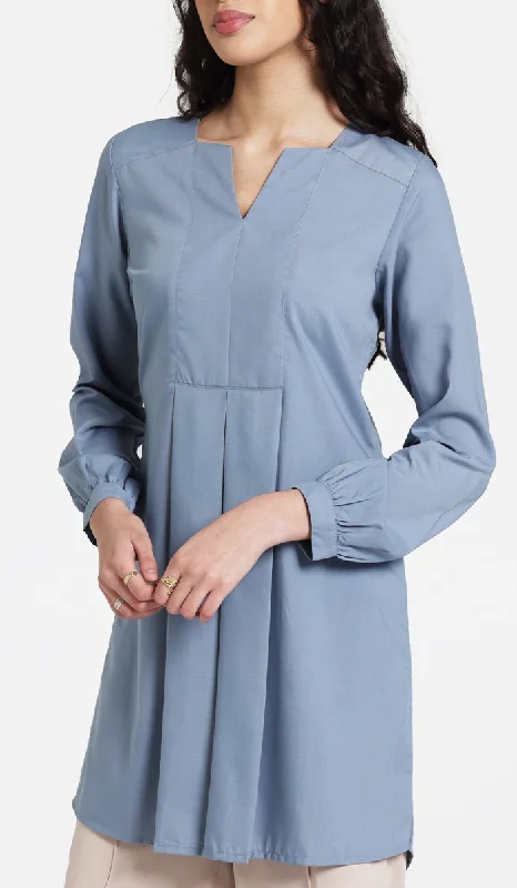 Leah Cotton Feel Long Modest Tunic Dress - Storm - Final Sale