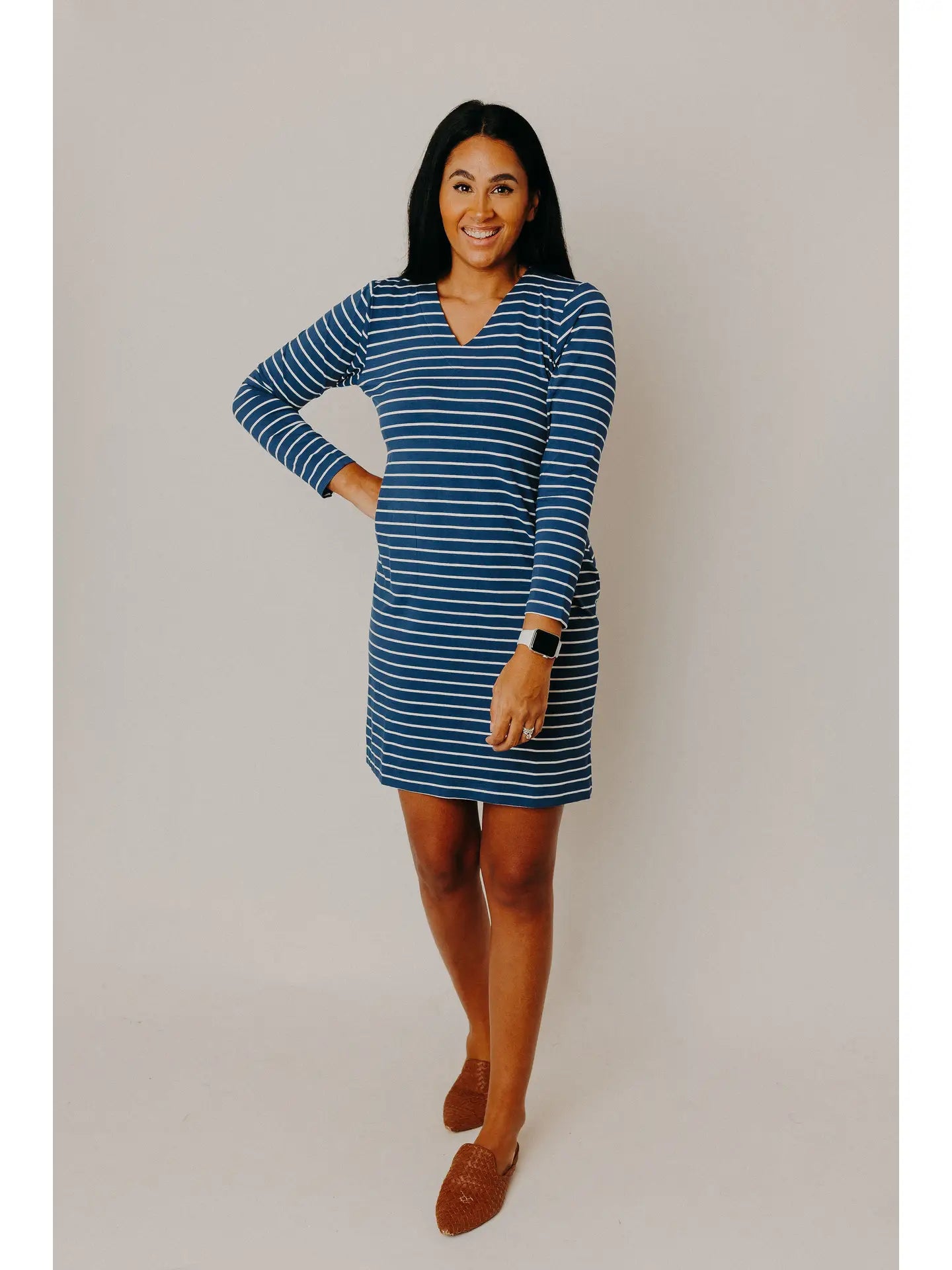 Ocean Blue Stripe Long Sleeve Dress