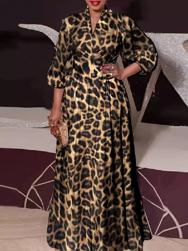 Party Maxi Dresses Women Retro Leopard Printed Oversize